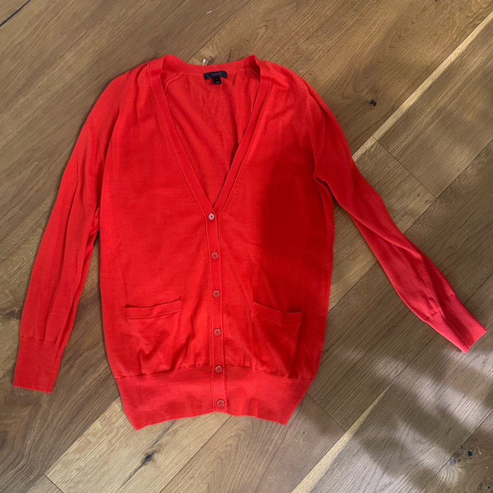 J.Crew Orange V neck Cardigan. L. Like new. Never worn